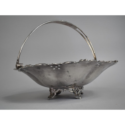 71 - An Edwardian Silver Plated Cake Basket with Hinged Loop Handle, Engraved and Moulded Decoration, 26c... 