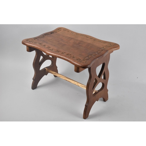 74 - A Far Eastern Carved Rectangular Occasional Table/Stand, Pierced Supports, 35cms Wide