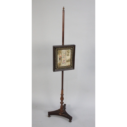 82 - A 19th Century Pole Screen on Triform Base having Rise and Fall Tapestry Panel