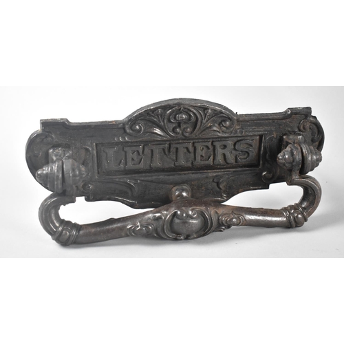 89 - A Victorian Art Nouveau Style Cast Iron Letter Flap and Door Knocker by Kenrick, Birmingham Stamped ... 