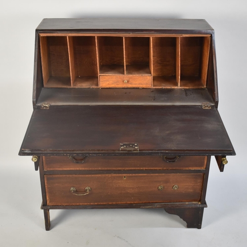 96 - A Mid 20th Century Fall Front Bureau with Three Drawers to Base, Fitted Interior, 76cms Wide