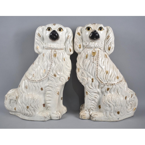 109 - A Large Pair of Staffordshire Flatback Spaniels, Late 19th Century, Condition Issues, 38.5cm High