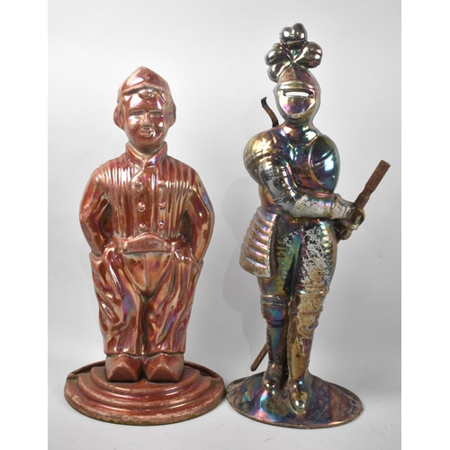 110 - Two Mid 20th Century Enamelled Metal Fire Companion Figures, Dutch Boy and Knight in Armour, 46cm Hi... 