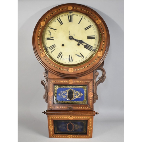 112 - An Edwardian Inlaid Drop Dial Wall Clock, The Superior Eight Day Clock, 73cm High