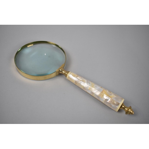 117 - A Large Mother of Pearl Handled Desktop Magnifying Glass, 24.5cm Long