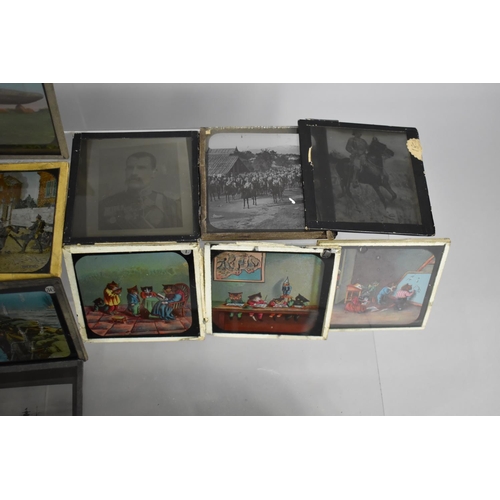 120 - A Collection of Various Magic Lantern Slides to Include Cartoon Cats at School, 8 Slides WW1 Germans... 