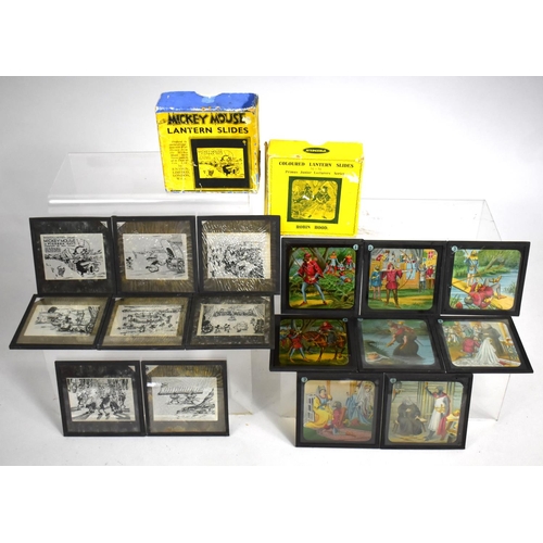 122 - Two Boxed Sets of Magic Lantern Slides, Robin Hood and Mickey Mouse in Pioneer Days, Unchecked