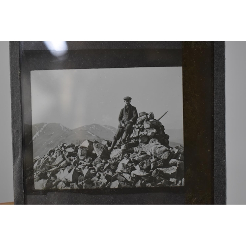 123 - A Vintage Wooden Box Containing Various Magic Lantern Slides Relating to Mountaineering and Ben Nevi... 