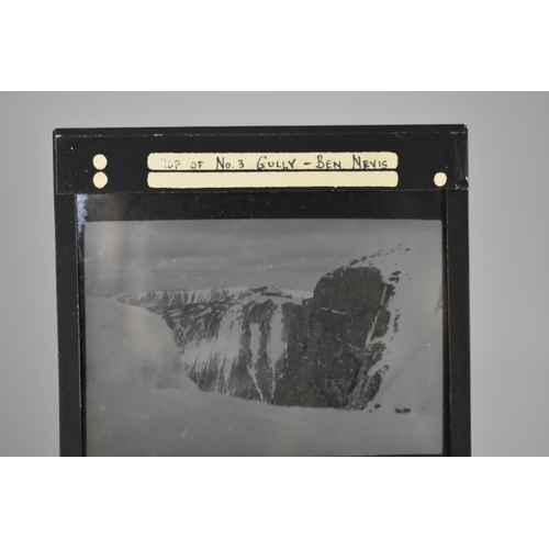 123 - A Vintage Wooden Box Containing Various Magic Lantern Slides Relating to Mountaineering and Ben Nevi... 