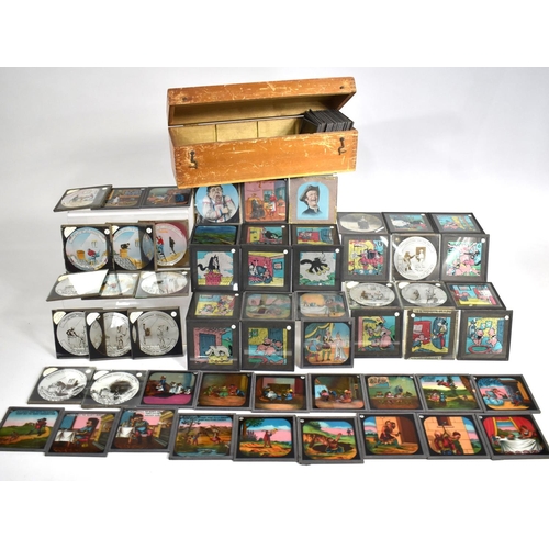 127 - A Vintage Wooden Box Containing Various Magic Lantern Slides to Include Children's Stories, Jack and... 