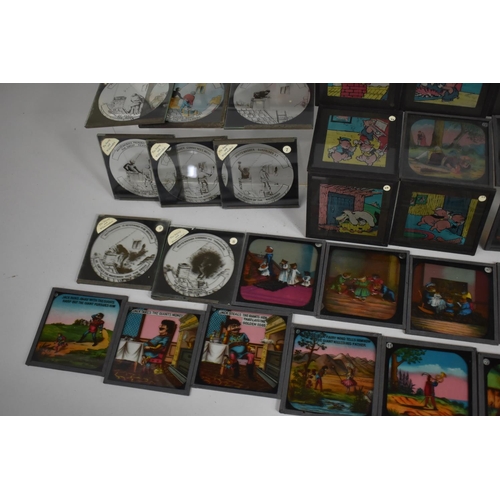 127 - A Vintage Wooden Box Containing Various Magic Lantern Slides to Include Children's Stories, Jack and... 