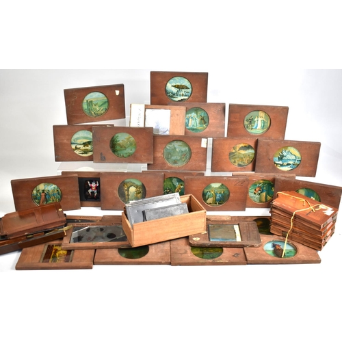 132 - A Large Collection of Mahogany Circular and Rectangular Coloured Magic Lantern Slides, Some conditio... 