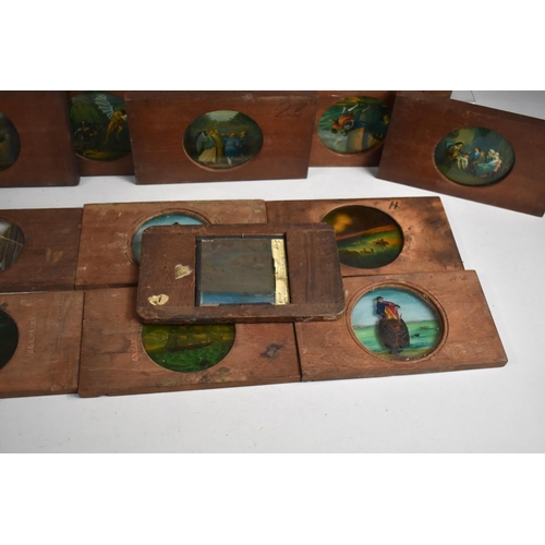 132 - A Large Collection of Mahogany Circular and Rectangular Coloured Magic Lantern Slides, Some conditio... 