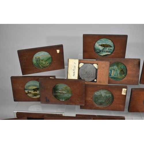 132 - A Large Collection of Mahogany Circular and Rectangular Coloured Magic Lantern Slides, Some conditio... 