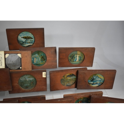 132 - A Large Collection of Mahogany Circular and Rectangular Coloured Magic Lantern Slides, Some conditio... 