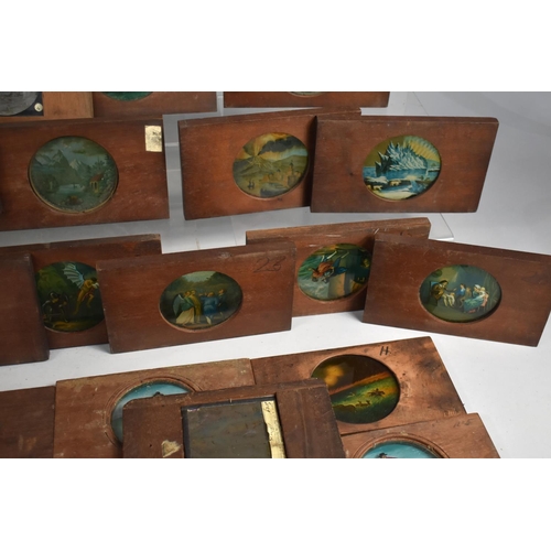 132 - A Large Collection of Mahogany Circular and Rectangular Coloured Magic Lantern Slides, Some conditio... 