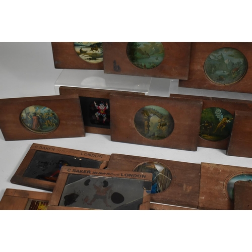 132 - A Large Collection of Mahogany Circular and Rectangular Coloured Magic Lantern Slides, Some conditio... 