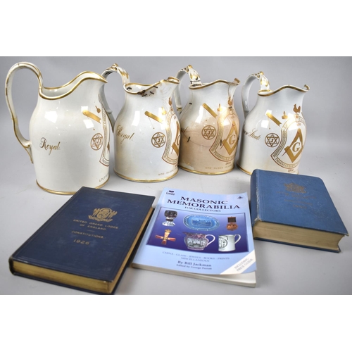 133 - A Collection of Four Mid 19th Century and Later Cream Glazed  Masonic Jugs From the Lodge of Charity... 