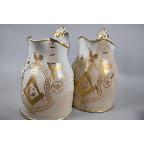 133 - A Collection of Four Mid 19th Century and Later Cream Glazed  Masonic Jugs From the Lodge of Charity... 