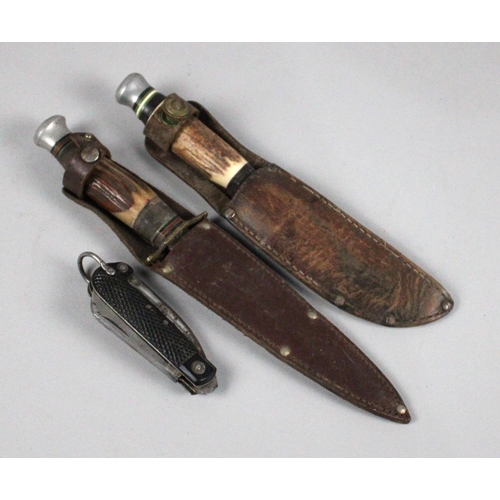 135 - A Vintage Multitool Jack Knife with Marlin Spike Together with Two Vintage Bone Handled Hunting Kniv... 