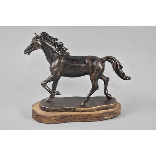 138 - A Cast Metal Bronze Effect Study of a Trotting Horse, On Wooden Plinth, 20cm Long, +VAT