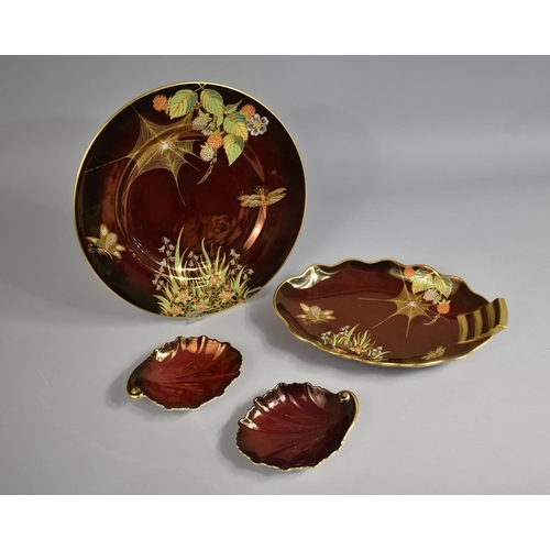 257 - Four Pieces of Carlton Ware Rouge Royale to Comprise Spider Web Pattern Dish and Plate and Two Shell... 