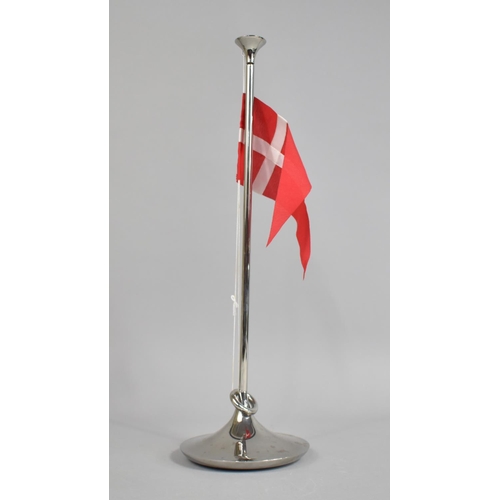 28 - A Georg Jensen Stainless Steel Birthday Flagpole with Danish Flag, Weighted Base Impressed for Georg... 