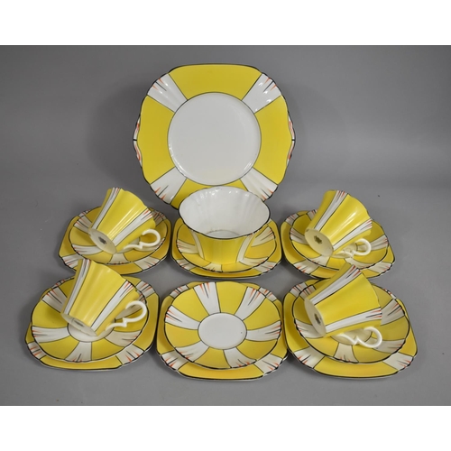 286 - An Art Deco English China Yellow, Black and White Tea Set to Comprise Four Cups, Six Saucers, Six Si... 