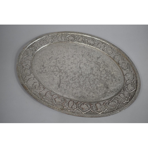 300 - An Oval Silver Plated North Indian Platter, 48cm wide