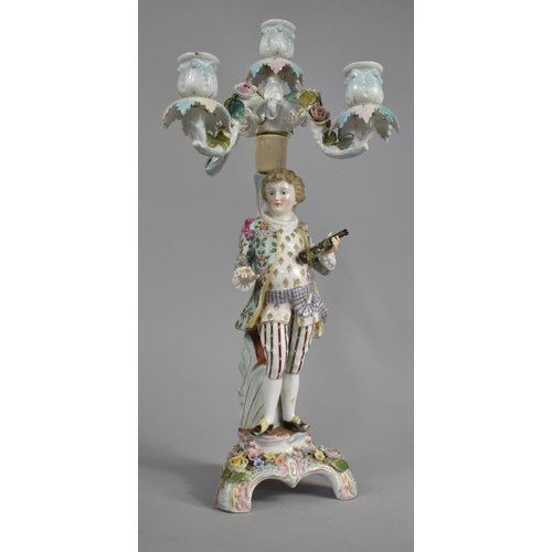 309 - A Sitzendorf Porcelain Four Branch Candelabra, the Support in the Form of a Tree with Dandy, Conditi... 