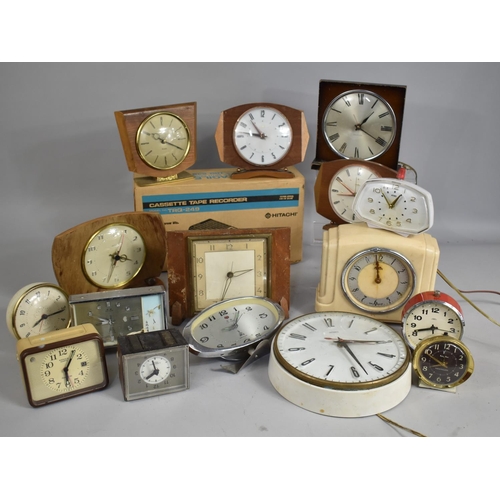 314 - A Collection of Various Vintage Mantle Clocks, Alarm Clocks, Cassette Player etc