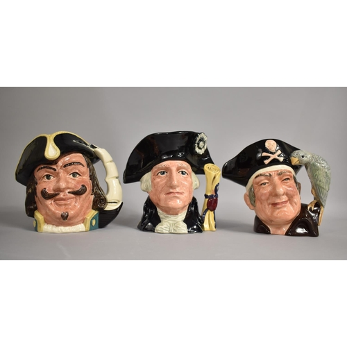 322 - Three Royal Doulton Character Jugs, Capt Henry Morgan D6467, George Washington D6669 and Long John S... 