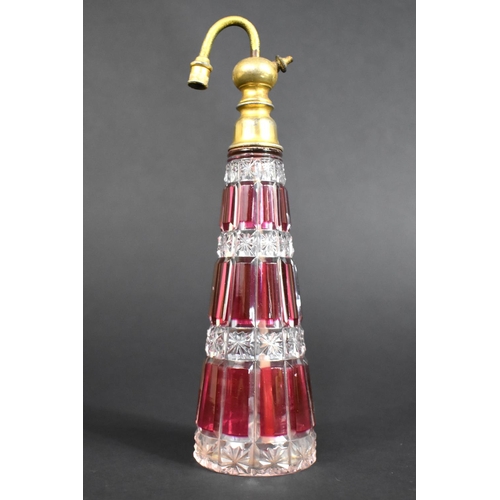 338 - A 19th/20th Century Baccarat Overlaid Glass Perfume Atomiser, 21.5cm high