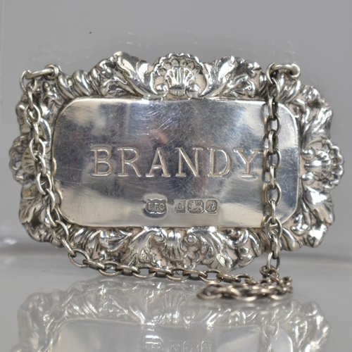 346 - A Silver Decanter Label for Brandy by E.F.C, Birmingham 1975 Hallmark