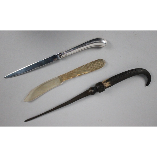 350 - A Collection of Three Letter openers Including Austrian Mountain Goat and Silver Handled, Sheffield ... 