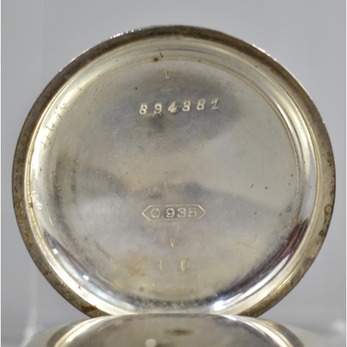 367 - An Early 20th Century 935 Silver Cased Open Pocket Watch, the Movement Inscribed for J Firestone, Ma... 