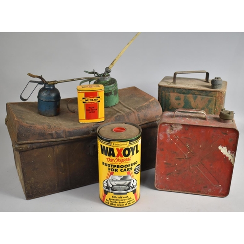 375 - A Collection of Various Vintage oil Cans to include Esso, Oil Guns, Waxoyl Etc