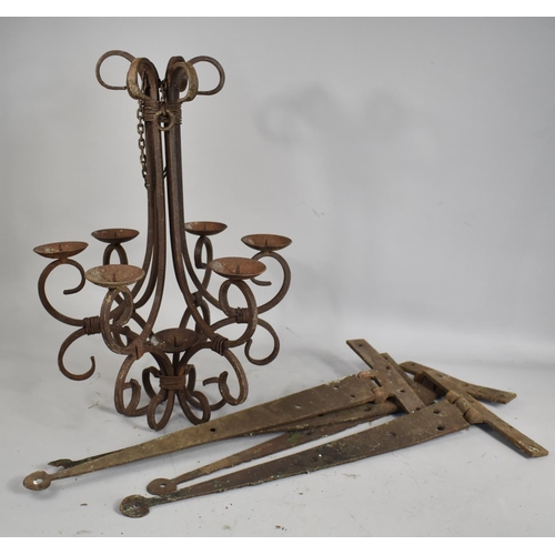 377 - A Collection of Various Metalwares to Include Seven Branch Ceiling Hanging Candle Pricket Chandelier... 