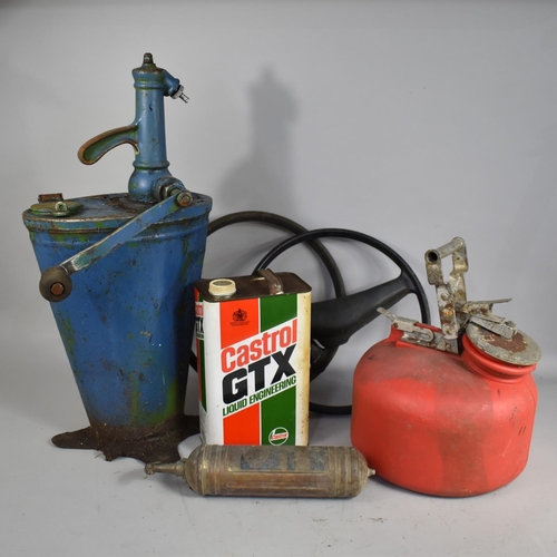 378 - A Collection of Various Oil and Grease Cans, Fire Extinguisher