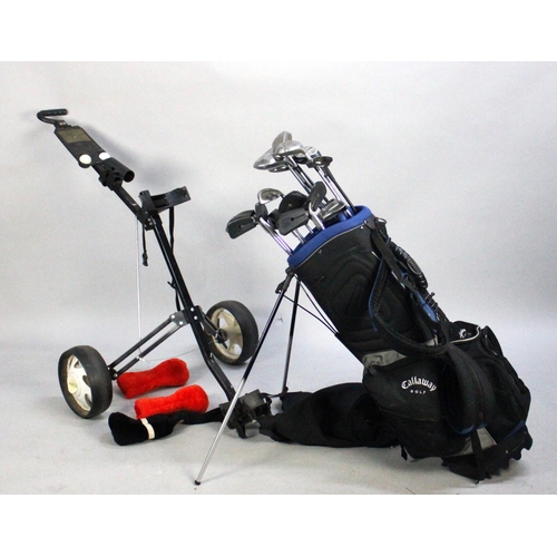 390 - A Modern Callaway Golf Bag with Trolley Containing Various Modern Golf Clubs and Accessories