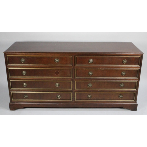 399 - A Modern Mahogany Bedroom Chest with Two Banks of Four Drawers, 148cm Wide, Missing One Ring Handle