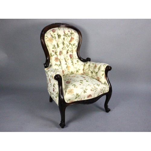 403 - A Reproduction Victorian Style Mahogany Framed Balloon Back Ladies Armchair with Buttoned Upholstery