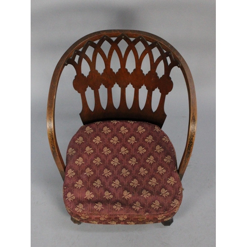 406 - An Arts & Crafts Century Ladies Nursing Chair with Pierced Back and Upholstered Pad Seats