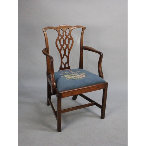 412 - A 19th Century Armchair with Pierced Vase Splat and Tapestry Seat