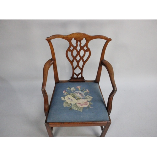 412 - A 19th Century Armchair with Pierced Vase Splat and Tapestry Seat