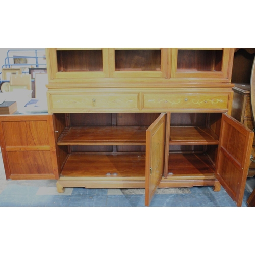 423 - A Large Continental Inlaid Bookcase with Six Inner Shelves to Unglazed Top Section, Base Section wit... 