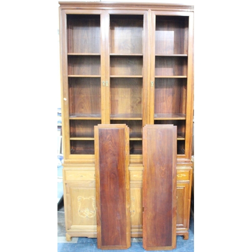 423 - A Large Continental Inlaid Bookcase with Six Inner Shelves to Unglazed Top Section, Base Section wit... 