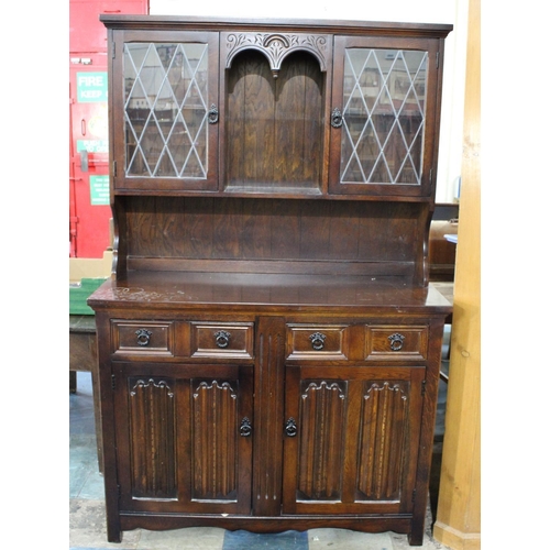 424 - A Linenfold Oak Dresser, 115cm wide, Two Drawers Over Cupboard Base