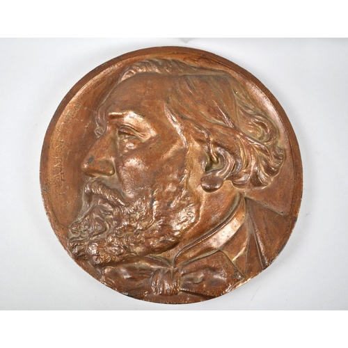 77 - A Cast Circular Metal Plaque a Portrait Relief of Leon Gambetta, a French Lawyer and Republican Poli... 