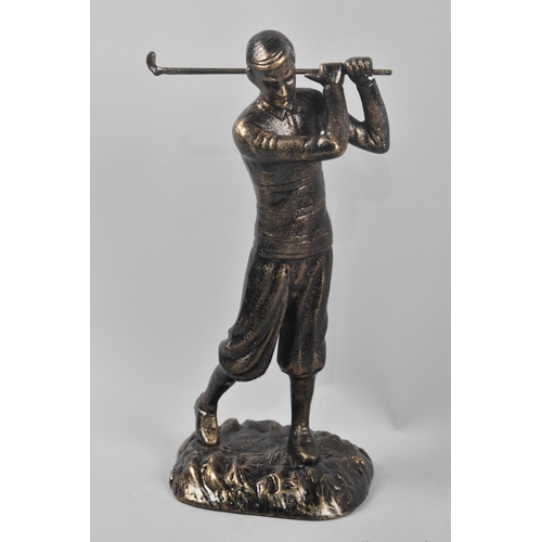 81 - A Cast Metal Bronze Effect Study of a Golfer in Plus Fours, 29cm High, +VAT